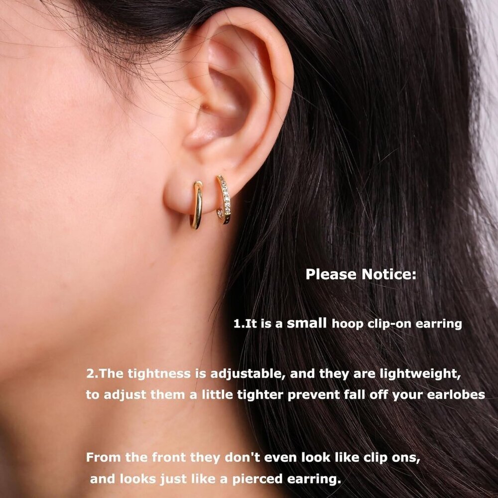 Fashionable Gold Clip On Hoop Earrings - 14mm for Sensitive Ears, Perfect Gift! - Picture 2 of 7